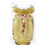 Fenton yellow iridescent cased pinch 8in vase