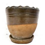 Vntg 5in 2 tone pottery planter w/ saucer