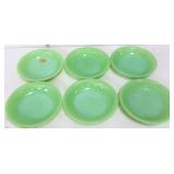 6 vntg jadeite Jane Ray 7.5in flat soup bowls