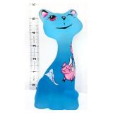 Fenton blue satin 6in happy cat with pigs
