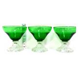 3 vntg emerald/clear boopie sherbet dishes