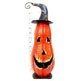 Metal 14in orange jack o lantern w/ hat