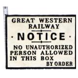Cast iron 10.5x8 Great Western Railway plaque