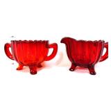 Vntg amberina footed sugar & creamer set