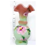 Fenton lotus mist 8in hummingbird & floral vase