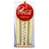 Vntg metal 3x9.25 Coca Cola button thermometer