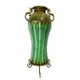 Green metal 24in vase with metal base