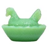 Miniature jadeite glass hen on nest