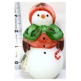 Fenton white satin 4in snowman w candycane