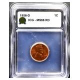 Graded MS66 1956D Lincoln wheat penny
