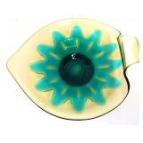 Fostoria Hawaiin peacock & amber leaf shape dish