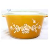 Vntg Pyrex #473 butterfly gold dish w/ lid