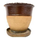 Vntg 7in 2 tone stone planter w/ saucer see pics