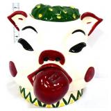 White pig face cookie jar holding apple see pics