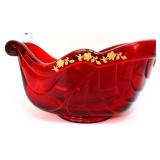 Fenton ruby red sleigh with gold holly trim