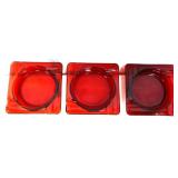 Lot of 3 vntg red square glass ashtrays