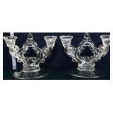 Pair Cambridge rose point keyhole candle hodlers