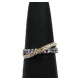 Sterling tanzanite & white topaz ring, lab created