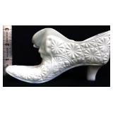 Milk glass daisy & button shoe