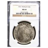 Graded MS64 1921 Morgan silver dollar