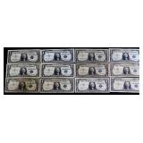 Lot of 12 blue seal $1 silver certificates