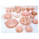 Estate lot of pink depression glass items