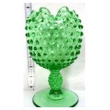 Duncan Miller 8in greem hobnail stemmed compote