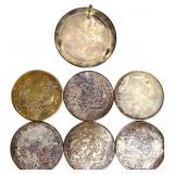 Lot of 6 vntg metal coasters w/ holding stand
