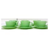 6 vntg jadeite Jane Ray cups with saucers