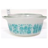 Vntg Pyrex butterprint 472 round dish w/ lid