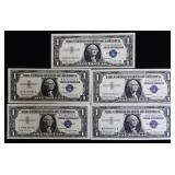 Lot of 5 blue seal $1 silver certificates
