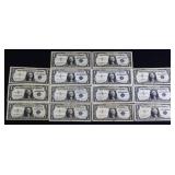 Lot of 14 blue seal $1 silver certificates
