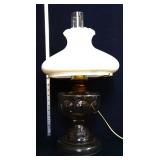 Clear glass lamp with milk glass shade
