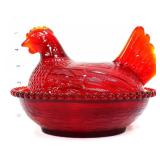 Red 7in hen on nest-not vintage
