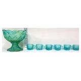 7 pc green carnival childs punch bowl set
