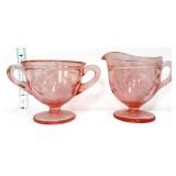 Pink depression etched sugar & creamer set