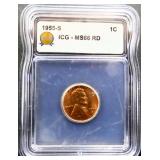 Graded MS66 1955S Lincoln wheat penny