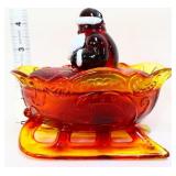 Westmoreland amberina Santa on sleigh candy dish