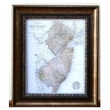 Framed 22x26 map of New Jersey NO SHIPPING
