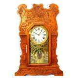 Vntg oak kitchen clock w/ pendulum & key