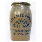 Vntg Jas Hamilton Co PA cobalt stoneware jar
