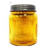 Amber glass coffee canister with metal lid