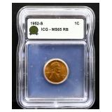 Graded MS65 1952S Lincoln wheat penny