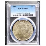 Graded MS64 1890 Morgan silver dollar