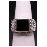 Sterling square cut onyx ring, lab created
