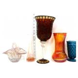 5 piece estate lot, inc orange glass vase