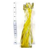 Art glass 9in yellow/clear vase