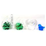 4 piece art glass lot, inc green fish figures