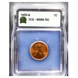 Graded MS66 1955S Lincoln wheat penny