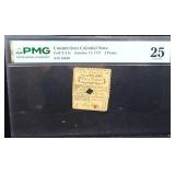 Graded 25 Connecticut 1777 2 pence colonial note